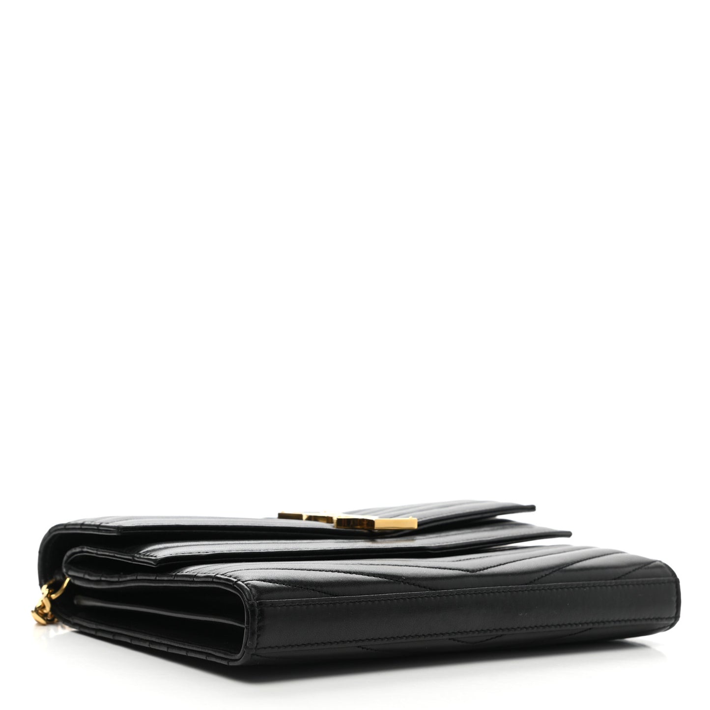 Lambskin Matelasse Chevron Monogram Sulpice Chain Wallet Black