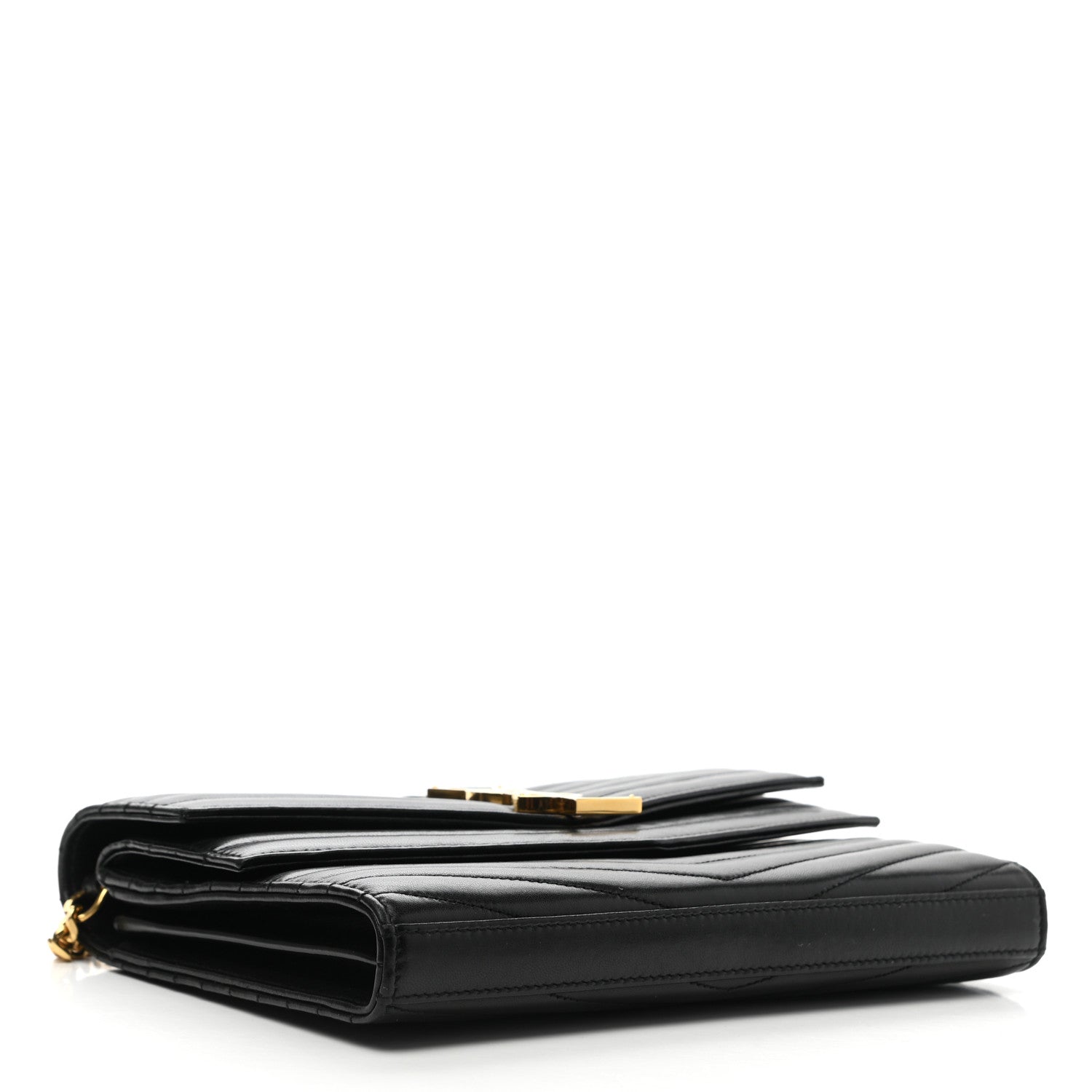 Saint Laurent Lambskin Matelasse Chevron Monogram Sulpice Chain Wallet Black 4 of 13