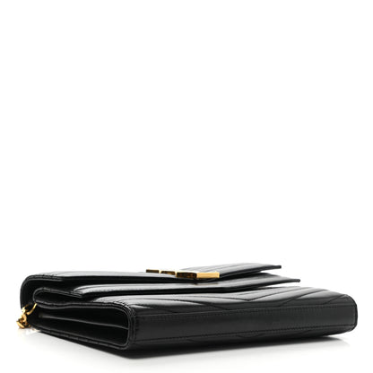 Saint Laurent Lambskin Matelasse Chevron Monogram Sulpice Chain Wallet Black 4 of 13