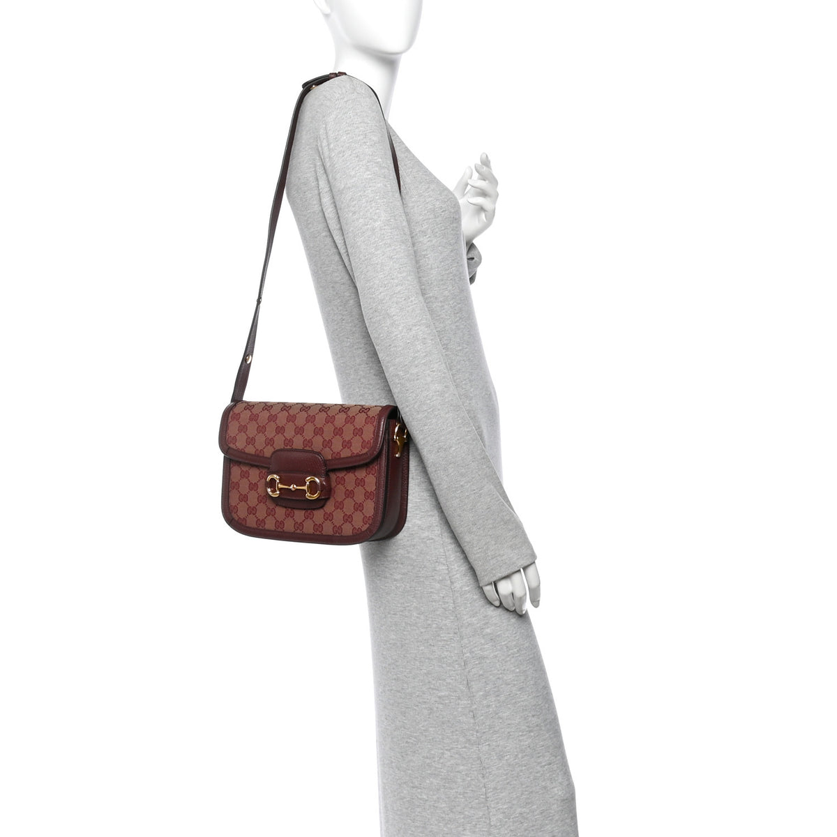 Monogram Textured Dollar Calfskin Horsebit 1955 Shoulder Bag Sahara Rubino Chardonnay