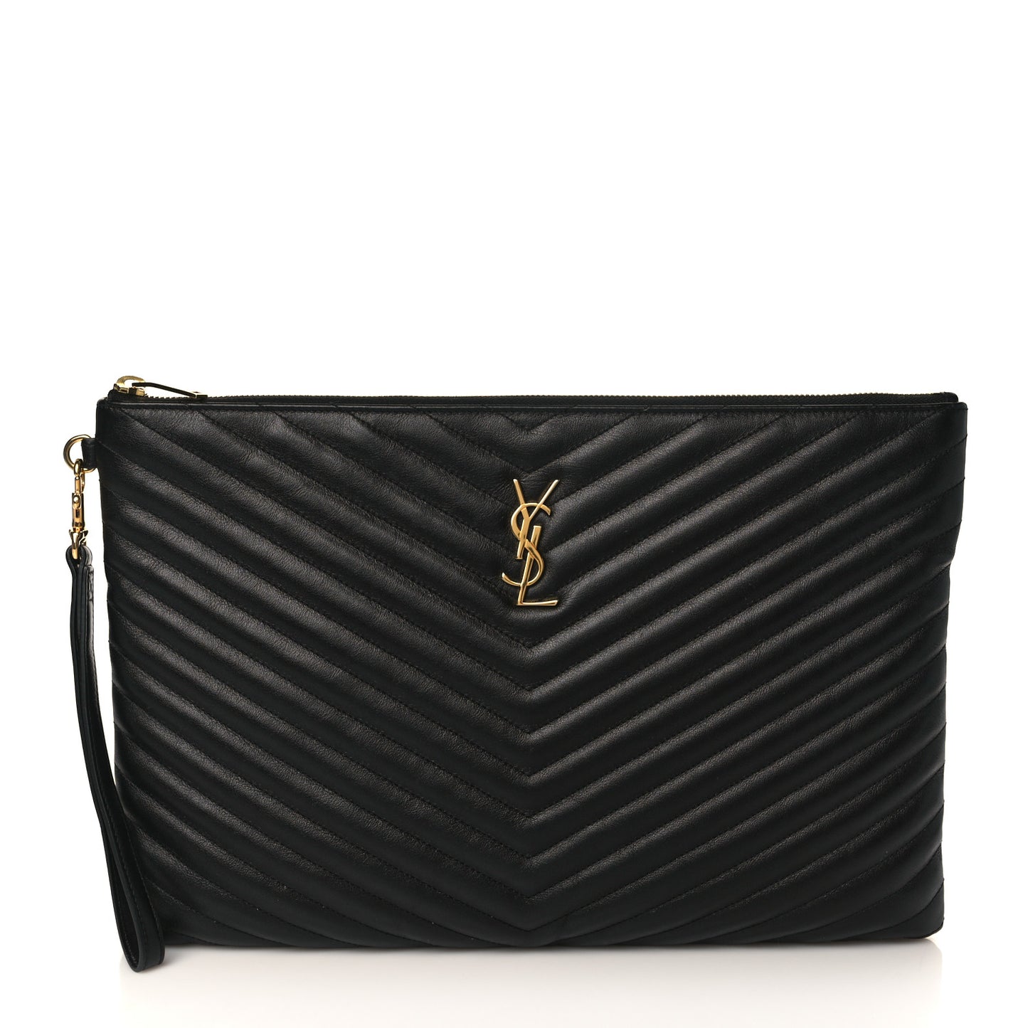 Calfskin Matelasse Chevron Monogram Document Holder Black