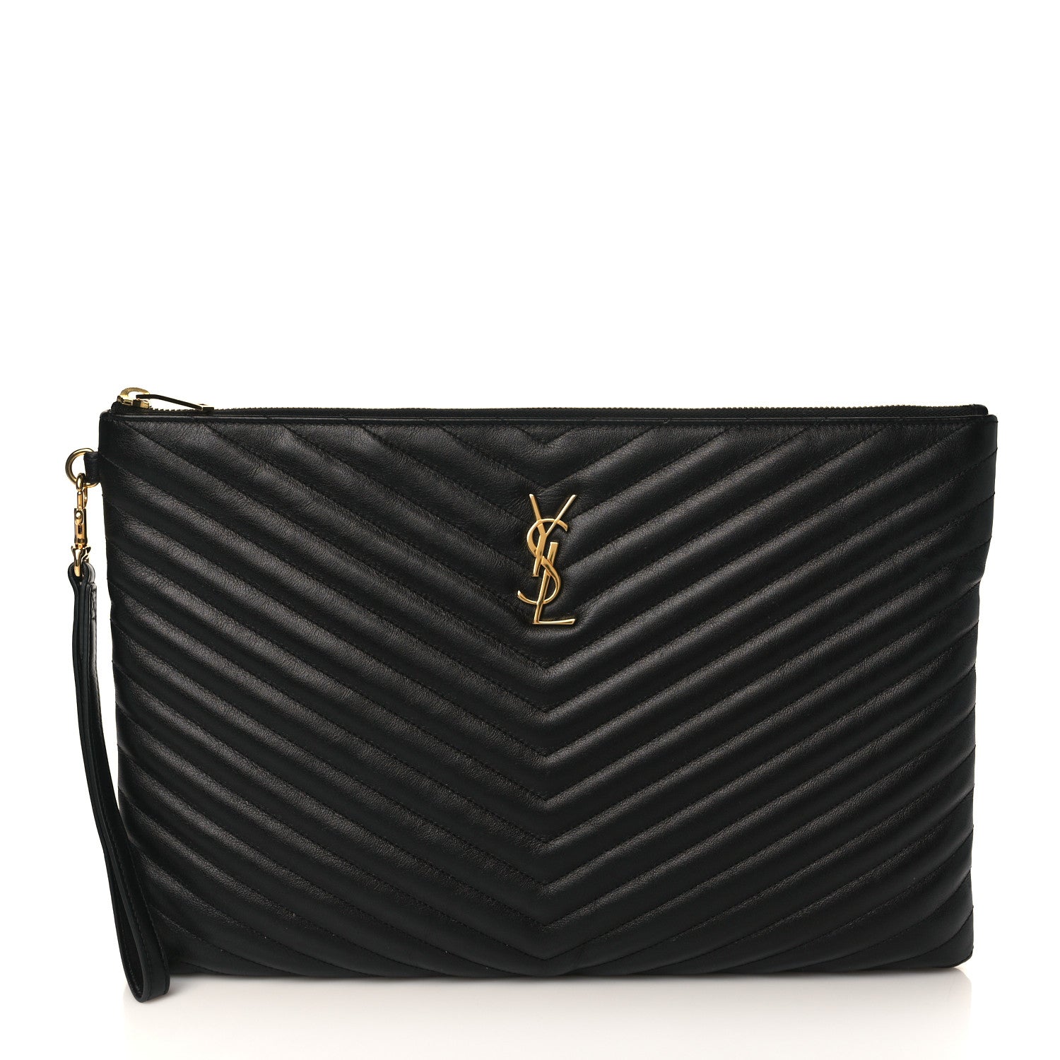 Saint Laurent Calfskin Matelasse Chevron Monogram Document Holder Black 1 of 8