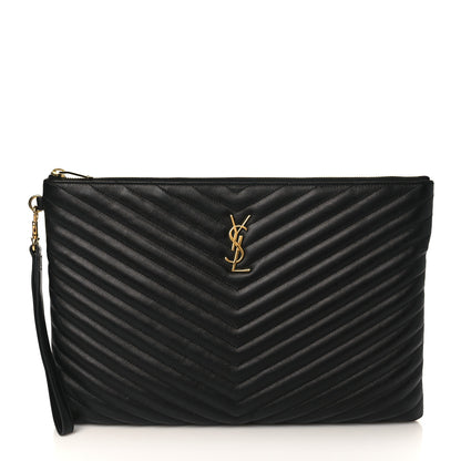 Saint Laurent Calfskin Matelasse Chevron Monogram Document Holder Black 1 of 8