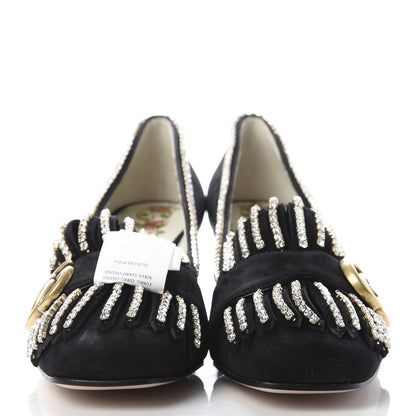 Gucci Kid Scamosciato Crystal GG Marmont Fringe 50mm Loafer Pumps 35.5 Black 2 of 10