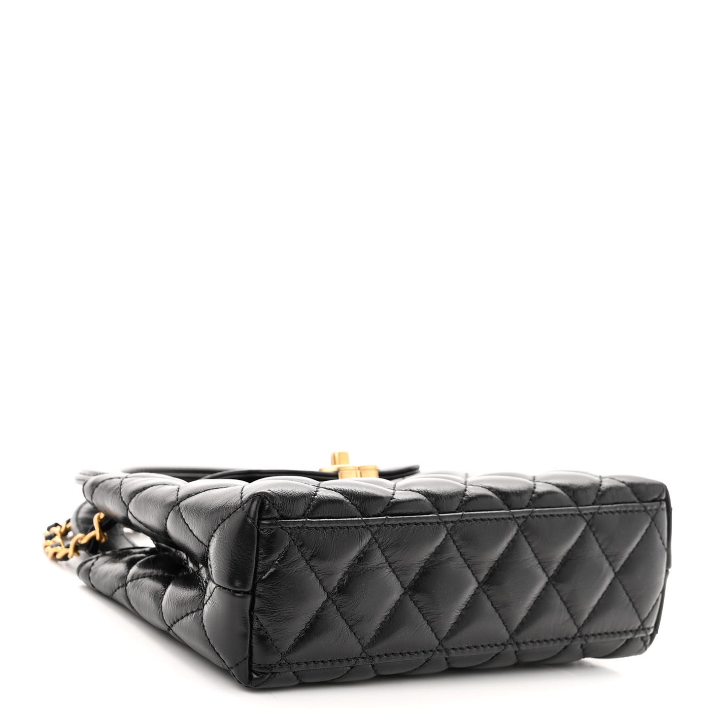 Shiny Aged Calfskin Quilted Nano Kelly Shopper Black