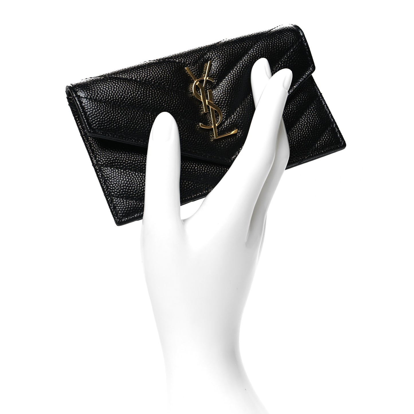 Grain De Poudre Matelasse Chevron Monogram Compact Wallet Black