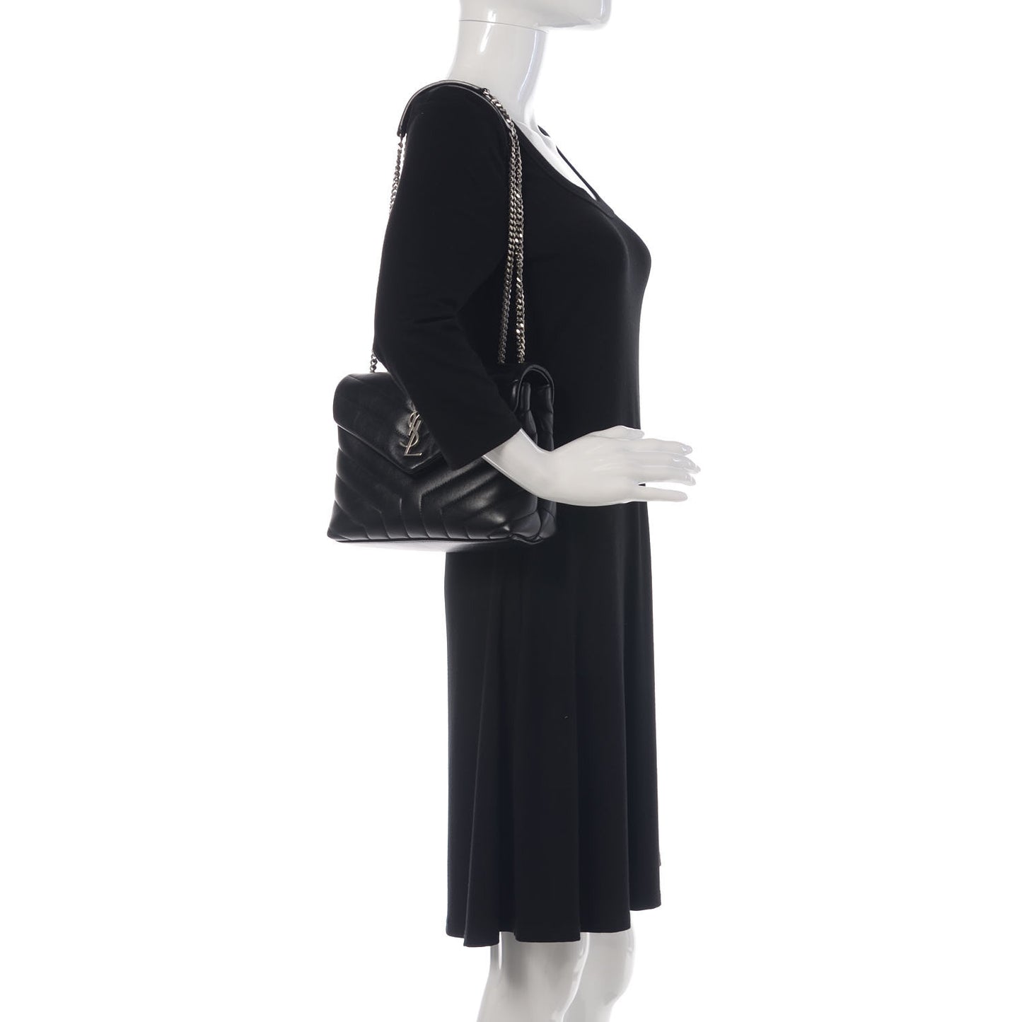 Calfskin Y Quilted Monogram Small Loulou Chain Satchel Black