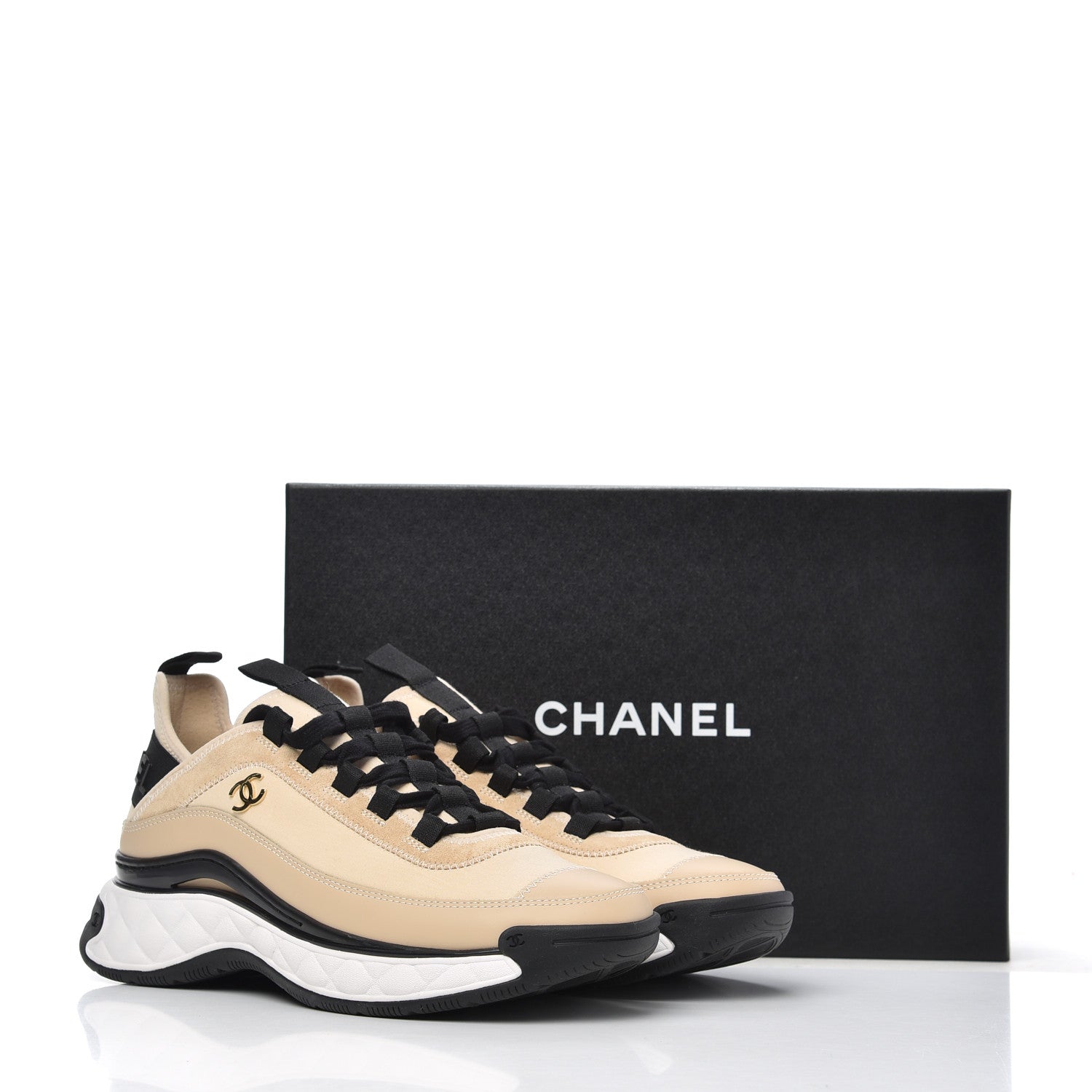 Chanel Velvet Calfskin Mixed Fibers CC Sneakers 38 Beige 15 of 15