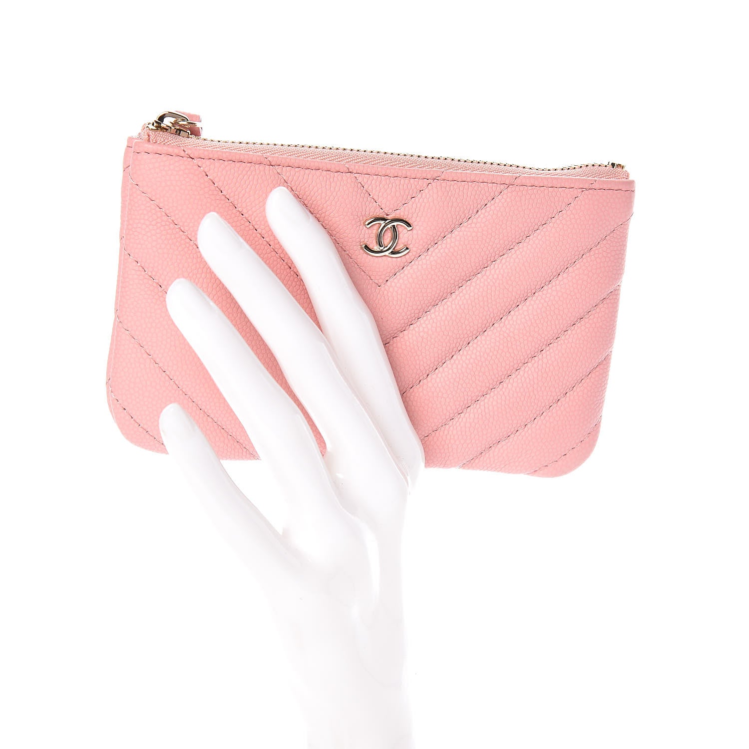 Chanel Caviar Chevron Quilted Small Cosmetic Case Pink 2 of 10