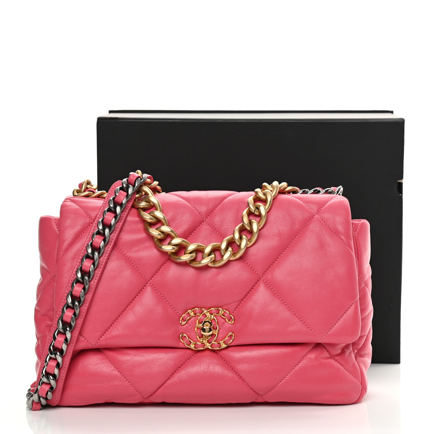 Chanel Goatskin Quilted Large Chanel 19 Flap Dark Pink 12 of 12