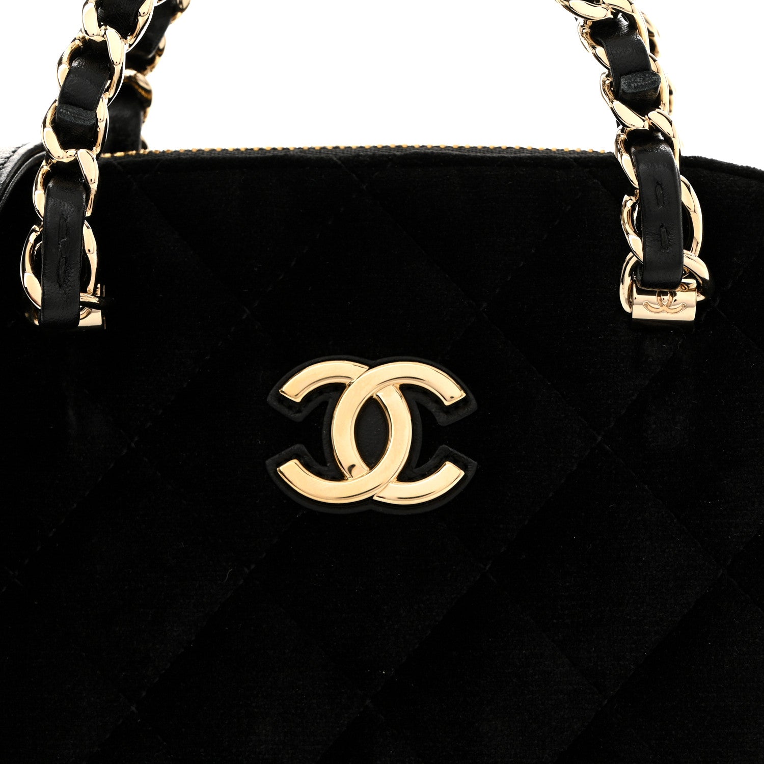 Chanel Velvet Quilted Shiny Coco Clutch With Chain Black 1840804