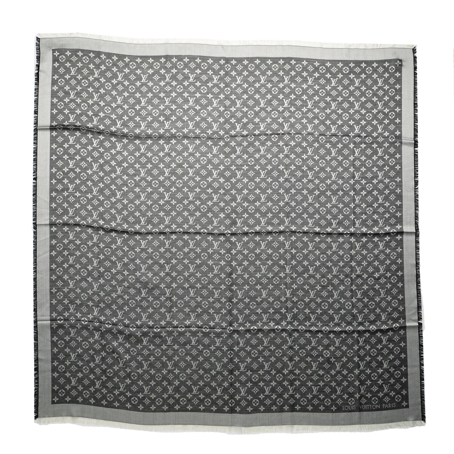 Silk Wool Monogram Denim Shawl Black