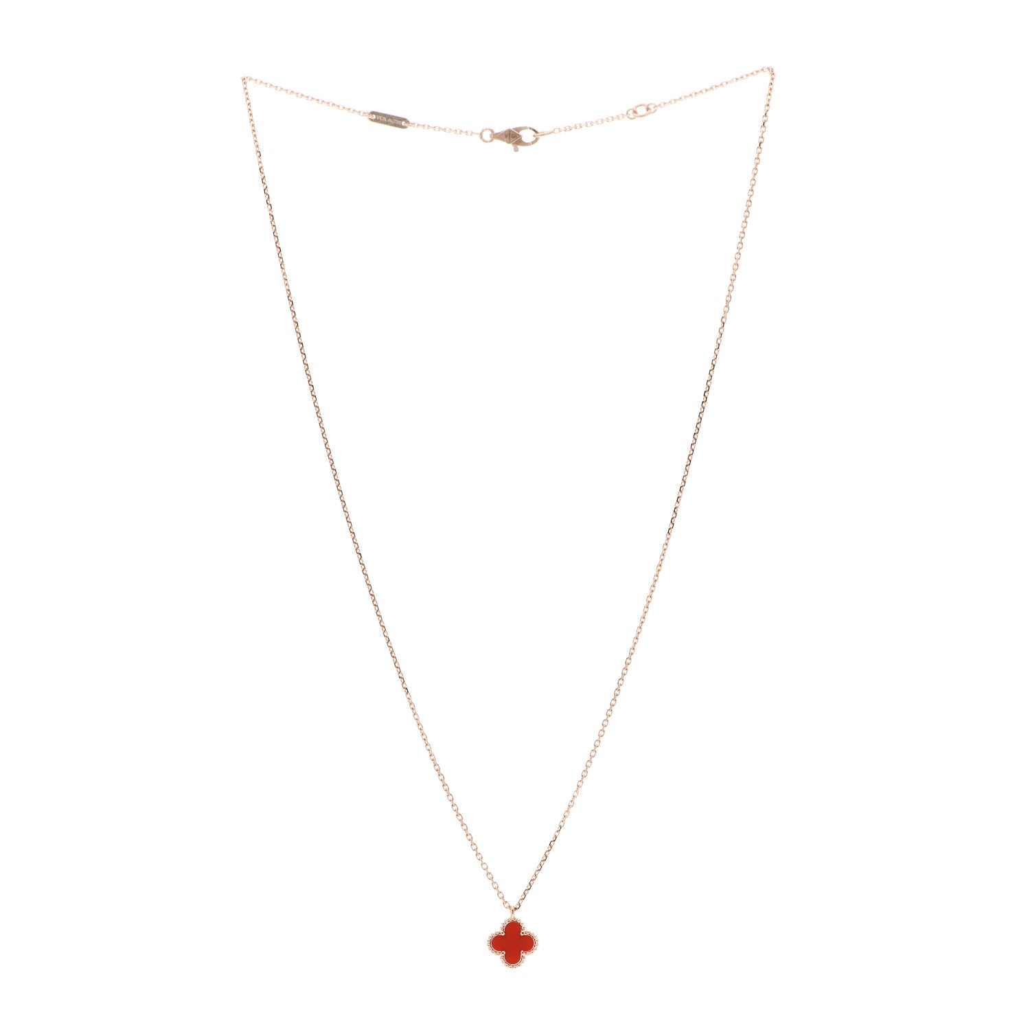Van Cleef & Arpels 18K Rose Gold Carnelian Sweet Alhambra Pendant Necklace 3 of 6