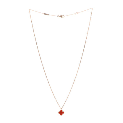 Van Cleef & Arpels 18K Rose Gold Carnelian Sweet Alhambra Pendant Necklace 3 of 6