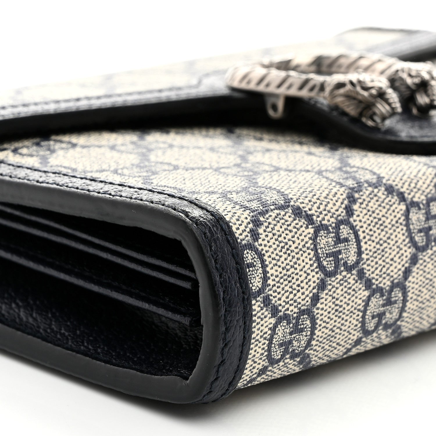 Gucci GG Supreme Monogram Textured Dollar Calfskin Mini Dionysus Chain Wallet Beige Blue 9 of 10