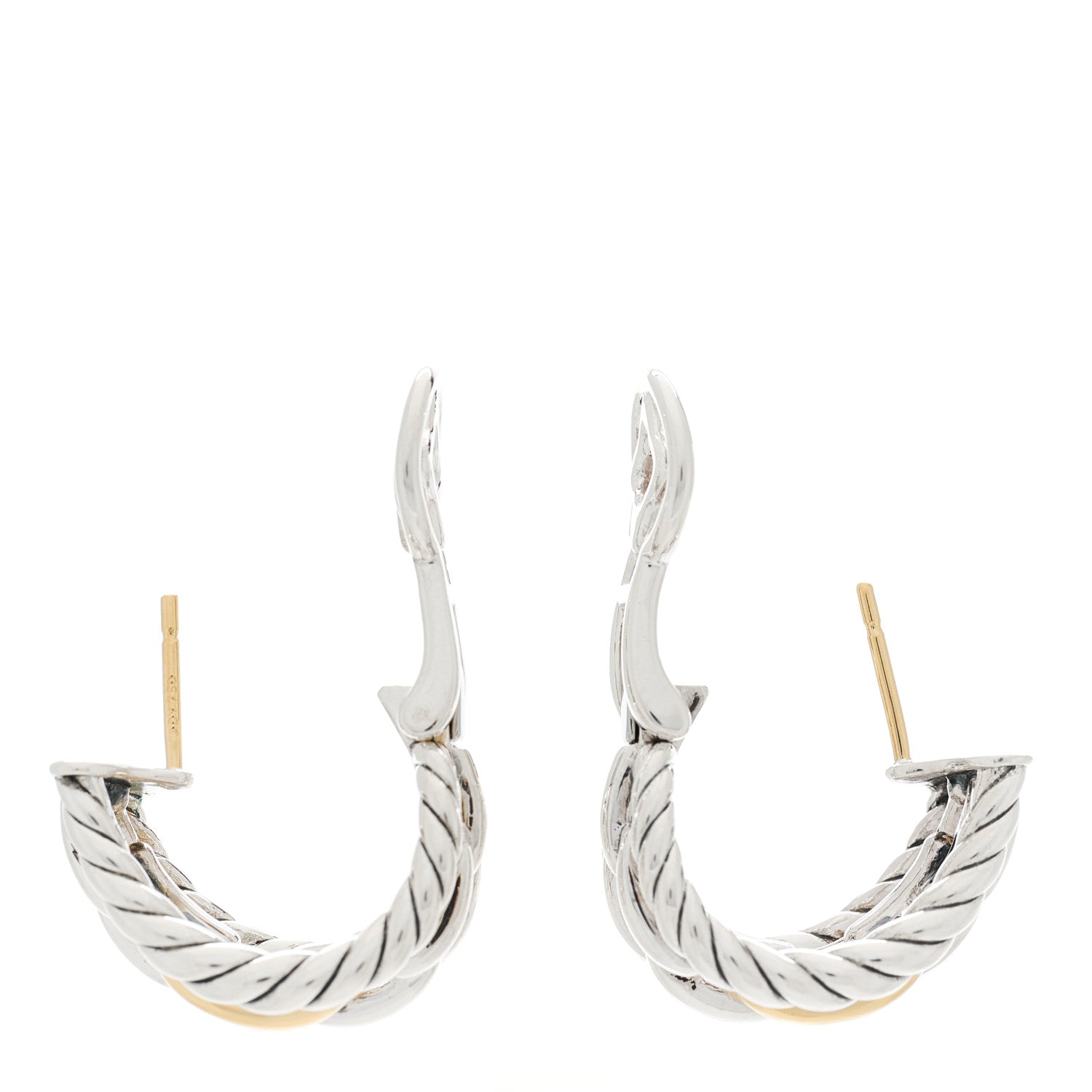 David Yurman 18K Yellow Gold Sterling Silver Wellesley Link Hoop Earrings 3 of 4