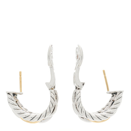 David Yurman 18K Yellow Gold Sterling Silver Wellesley Link Hoop Earrings 3 of 4