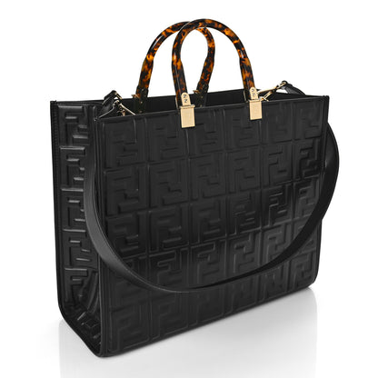 Fendi Vitello Plexiglass FF Embossed Medium Fendi Sunshine Shopper Tote Black 3 of 9