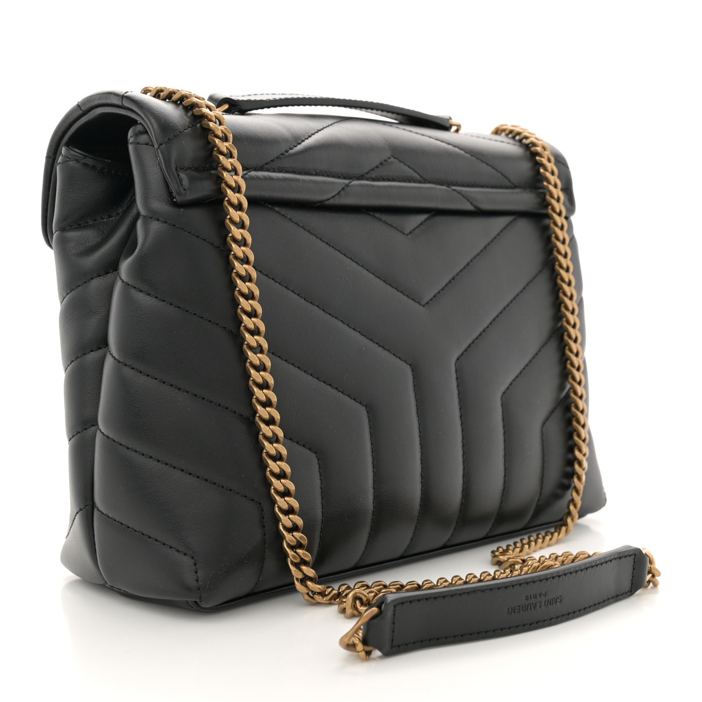 Calfskin Y Quilted Monogram Small Loulou Chain Satchel Black