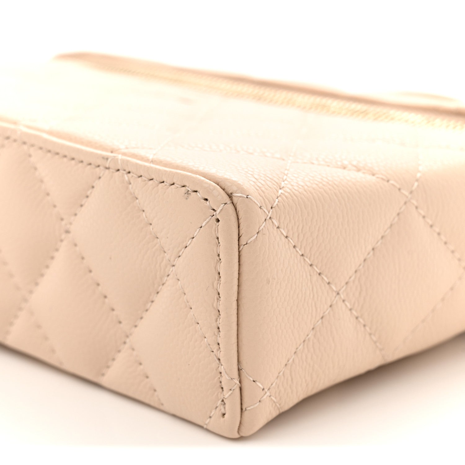 Chanel Caviar Quilted Top Handle Slim Vanity With Chain Beige