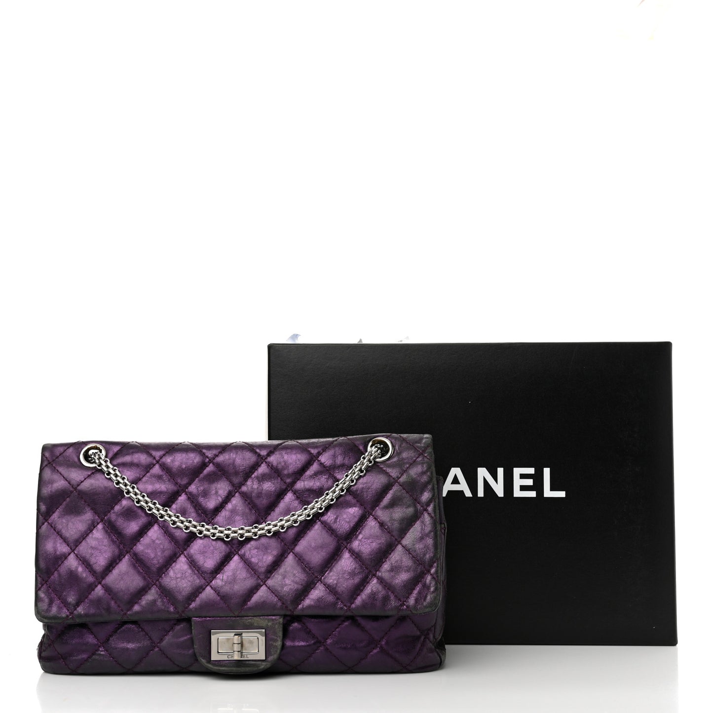 Metallic Aged Calfskin Quilted 2.55 Reissue 227 Flap Purple