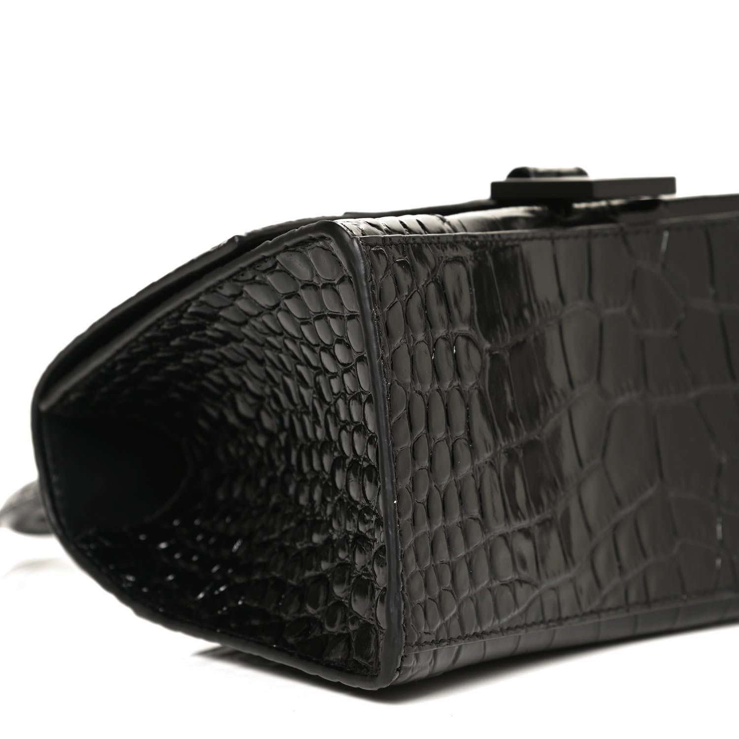Balenciaga Shiny Calfskin Monochrome Crocodile Embossed Small Hourglass Top Handle Bag Black 9 of 10