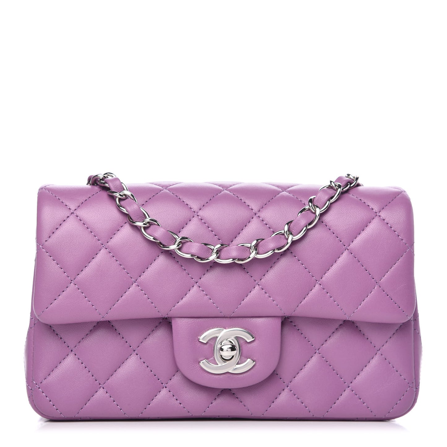 Lambskin Quilted Mini Rectangular Flap Purple