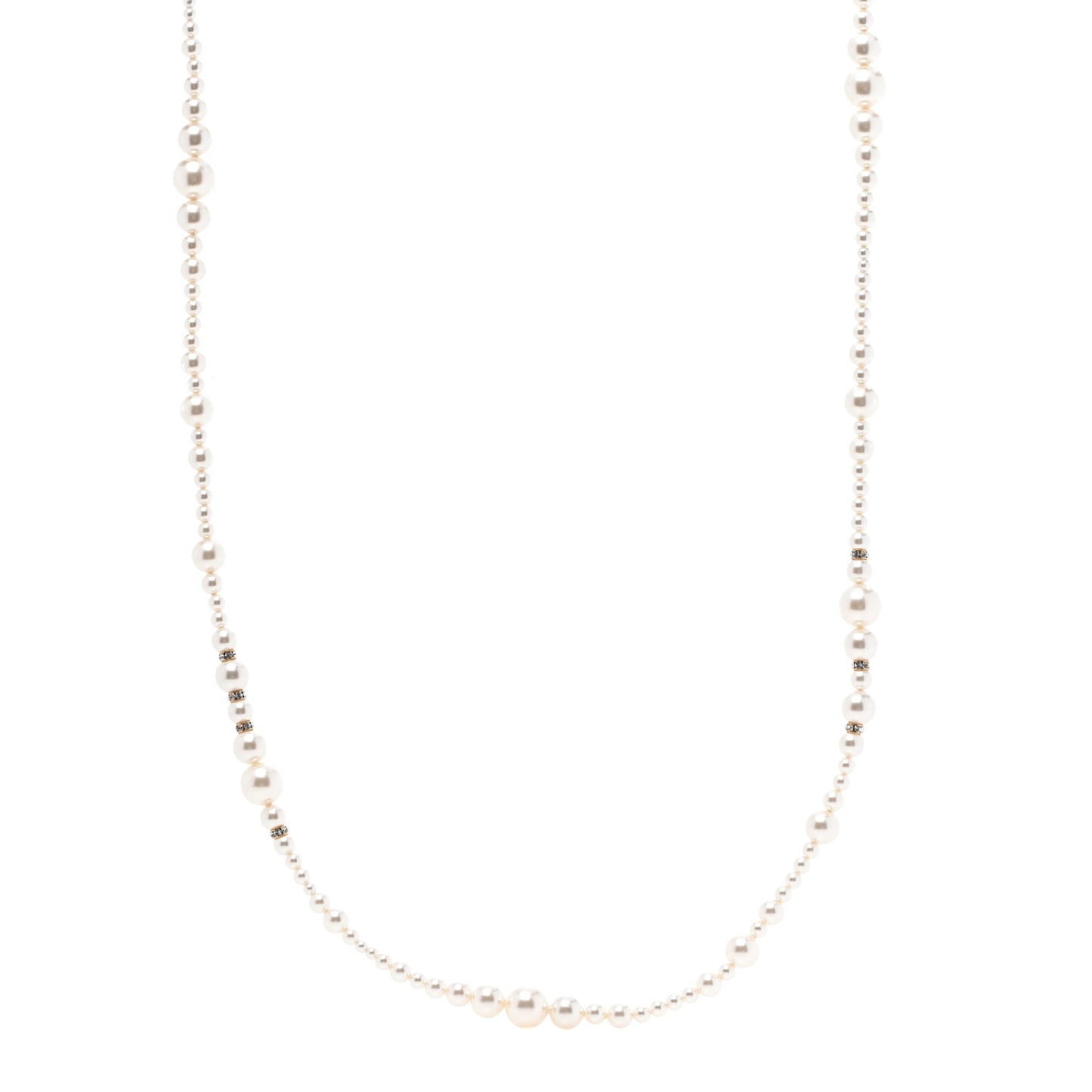 Pearl Baguette Crystal CC Necklace Gold