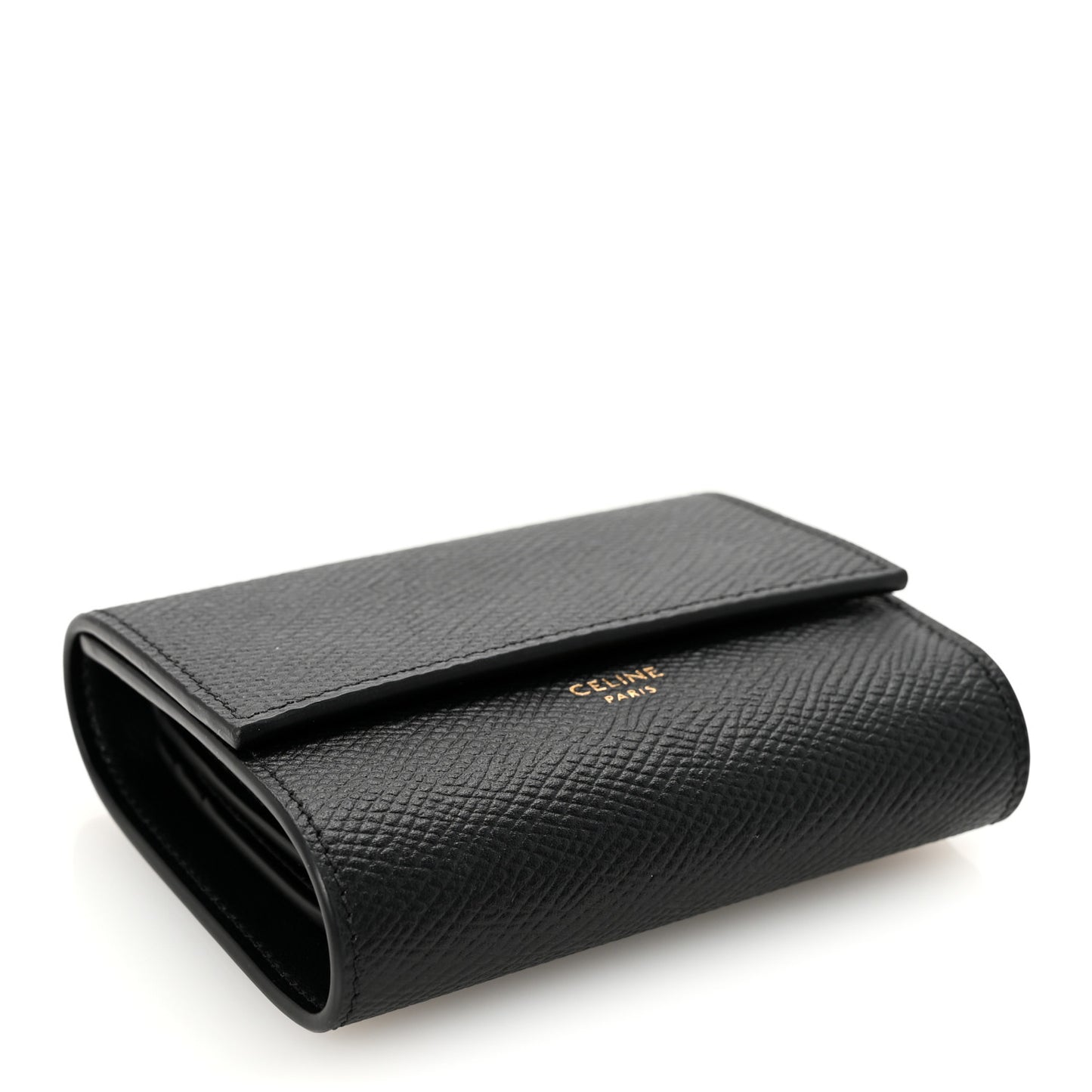 Grained Calfskin Small Tri-Fold Wallet Black