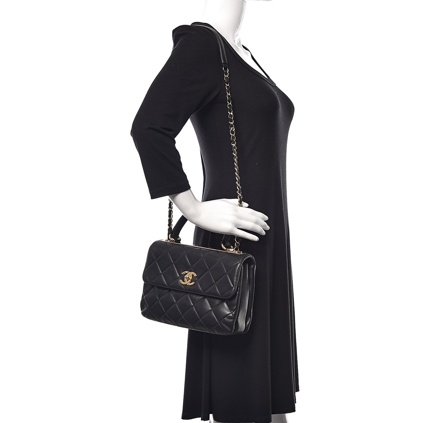 Lambskin Quilted Small Trendy CC Dual Handle Flap Bag Black