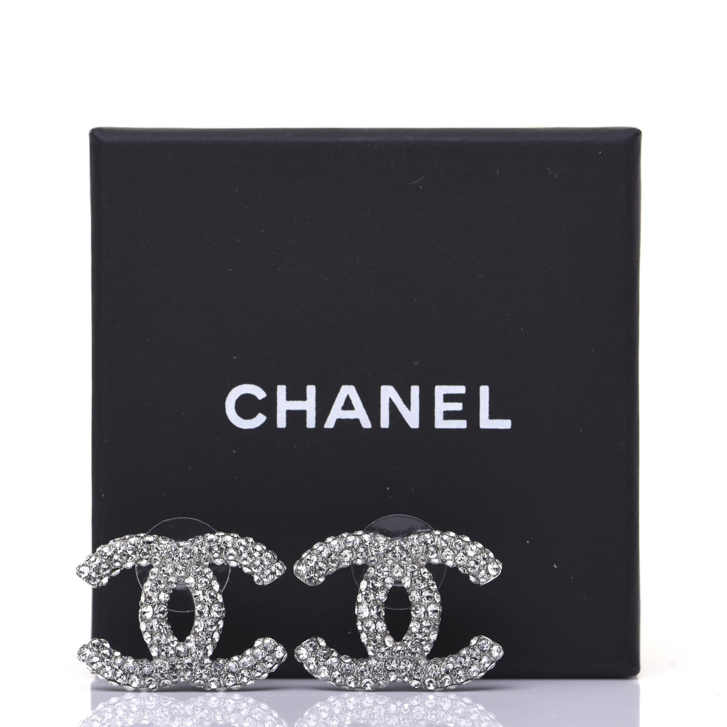Crystal CC Treasure Chest Earrings Silver