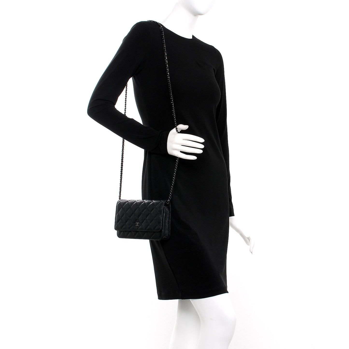 Crumpled Calfskin Quilted Wallet On Chain WOC So Black