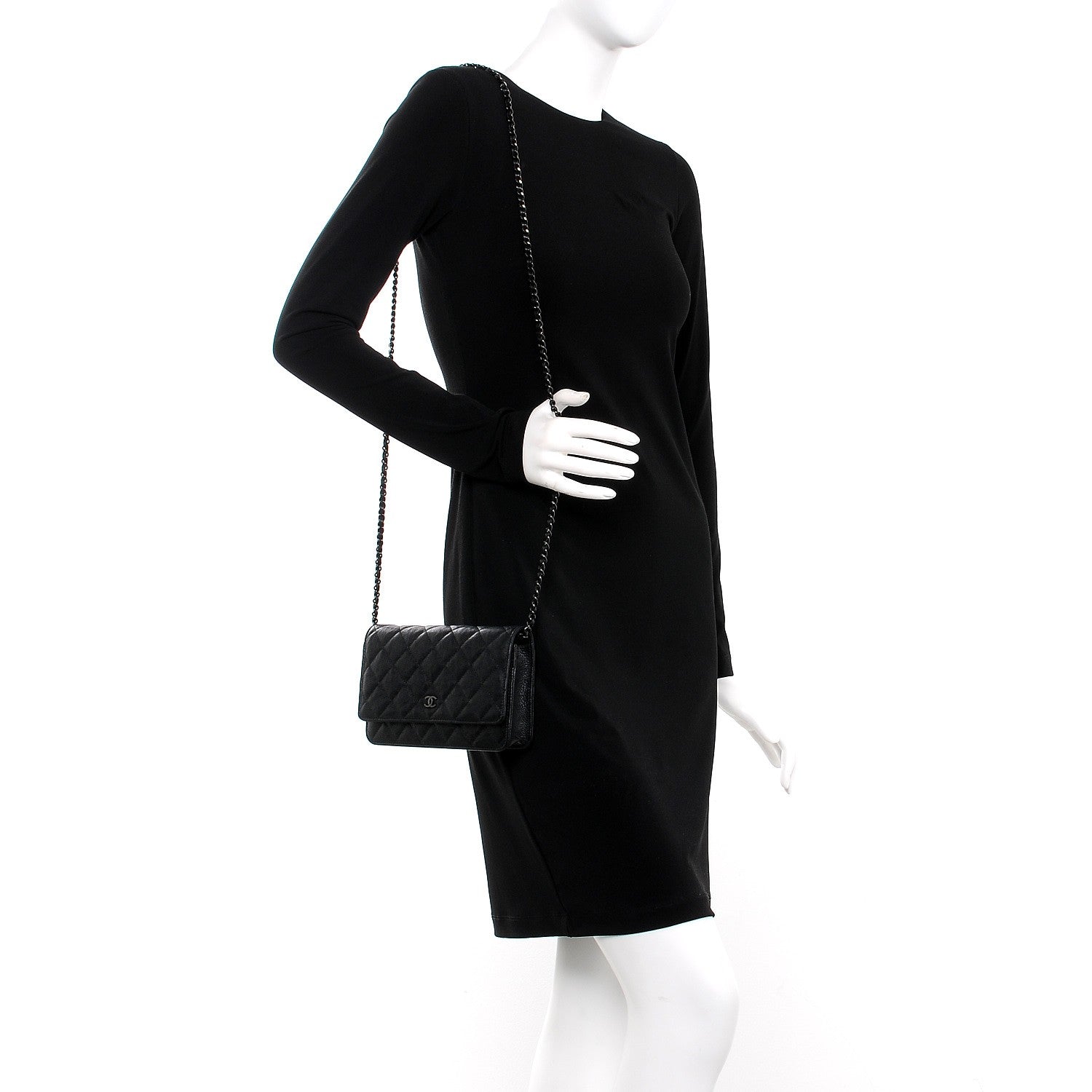 Chanel Crumpled Calfskin Quilted Wallet On Chain WOC So Black 2 of 9