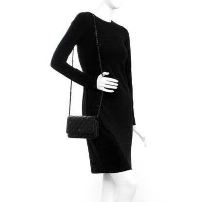 Chanel Crumpled Calfskin Quilted Wallet On Chain WOC So Black 2 of 9