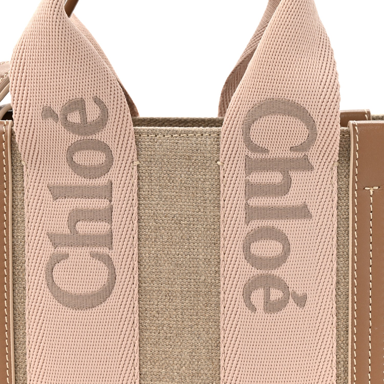 Chloe Cotton Calfskin Small Woody Ribbon Tote With Strap Blushy Beige 15 of 21