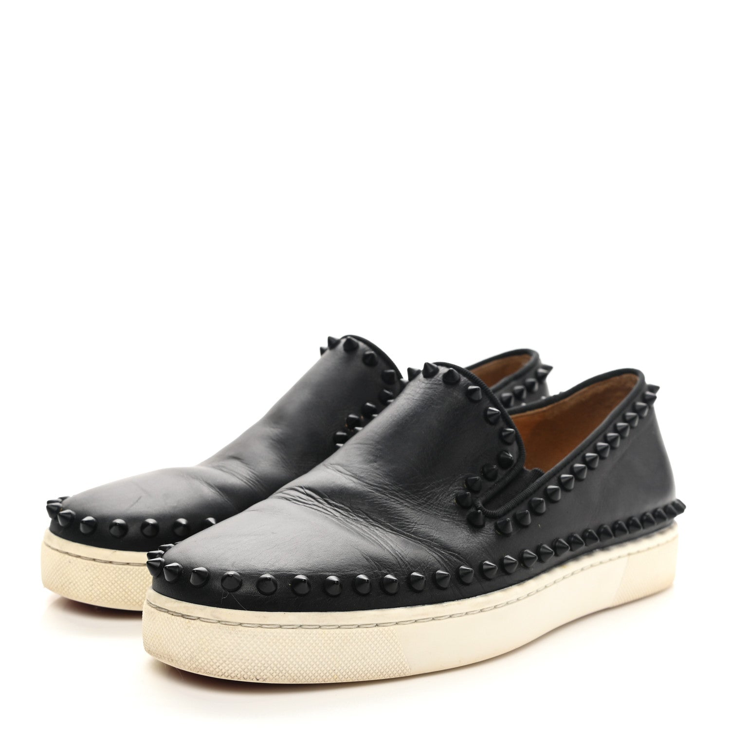 Christian Louboutin Calfskin Studded Womens Pik Boat Flat Loafers 37.5 Black 4 of 8