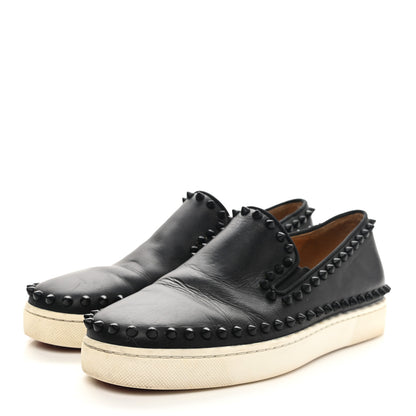 Christian Louboutin Calfskin Studded Womens Pik Boat Flat Loafers 37.5 Black 4 of 8