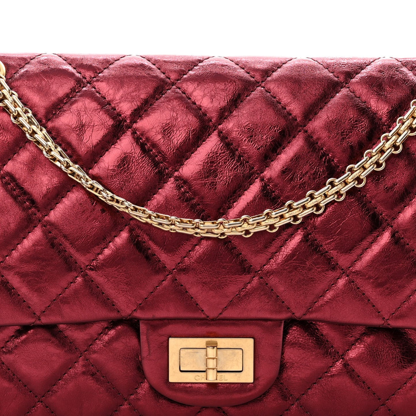 Metallic Aged Calfskin Quilted 2.55 Reissue 227 Flap Dark Red