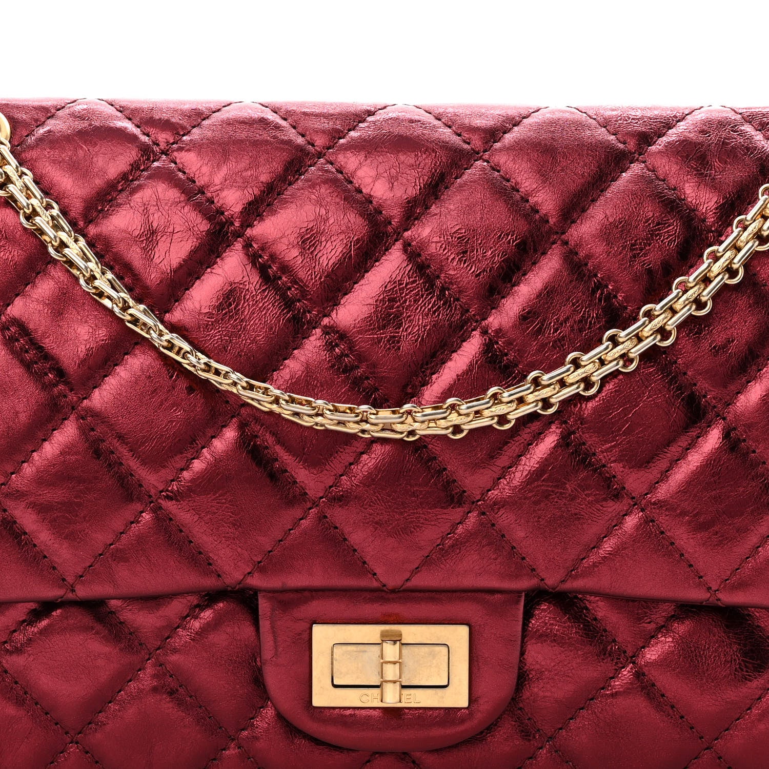 Chanel Metallic Aged Calfskin Quilted 2.55 Reissue 227 Flap Dark Red 8 of 11