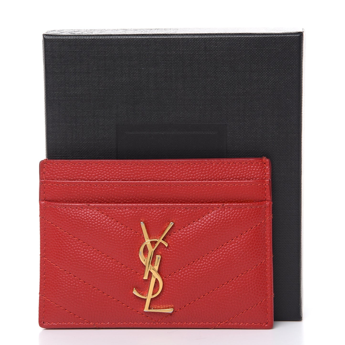 Grain De Poudre Matelasse Chevron Monogram Credit Card Case New Red