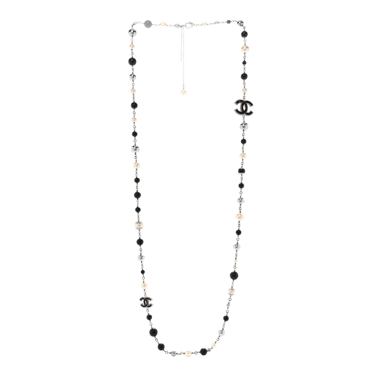 Chanel Pearl Bead Enamel CC Baroque Long Necklace Black Gold 3 of 6