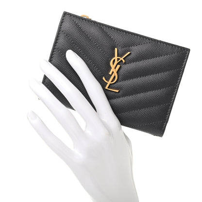 Saint Laurent Grain De Poudre Matelasse Chevron Monogram Zipped Two-Part Wallet Storm 2 of 9