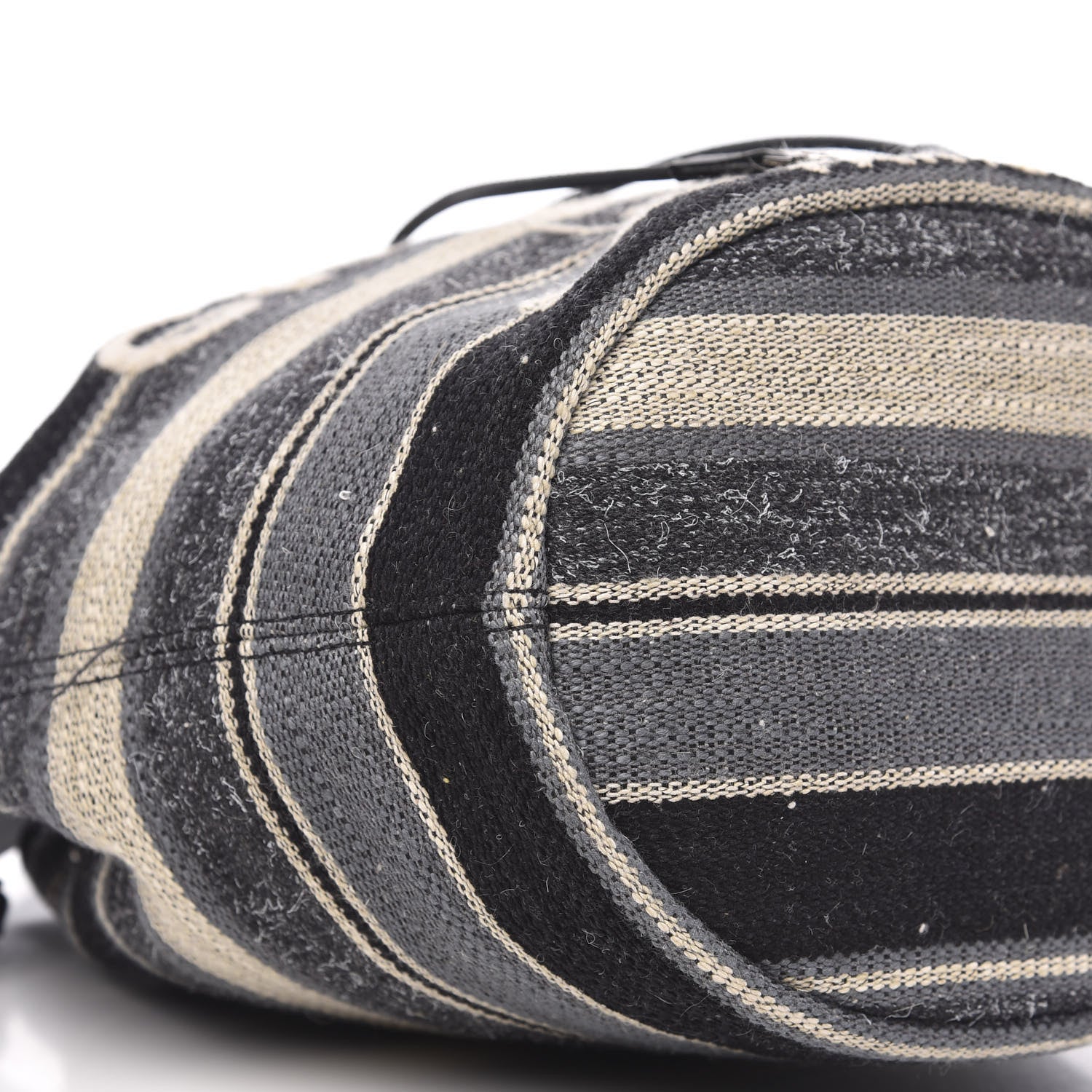 Chanel Striped Canvas Deauville Drawstring Bag Grey Black 8 of 10