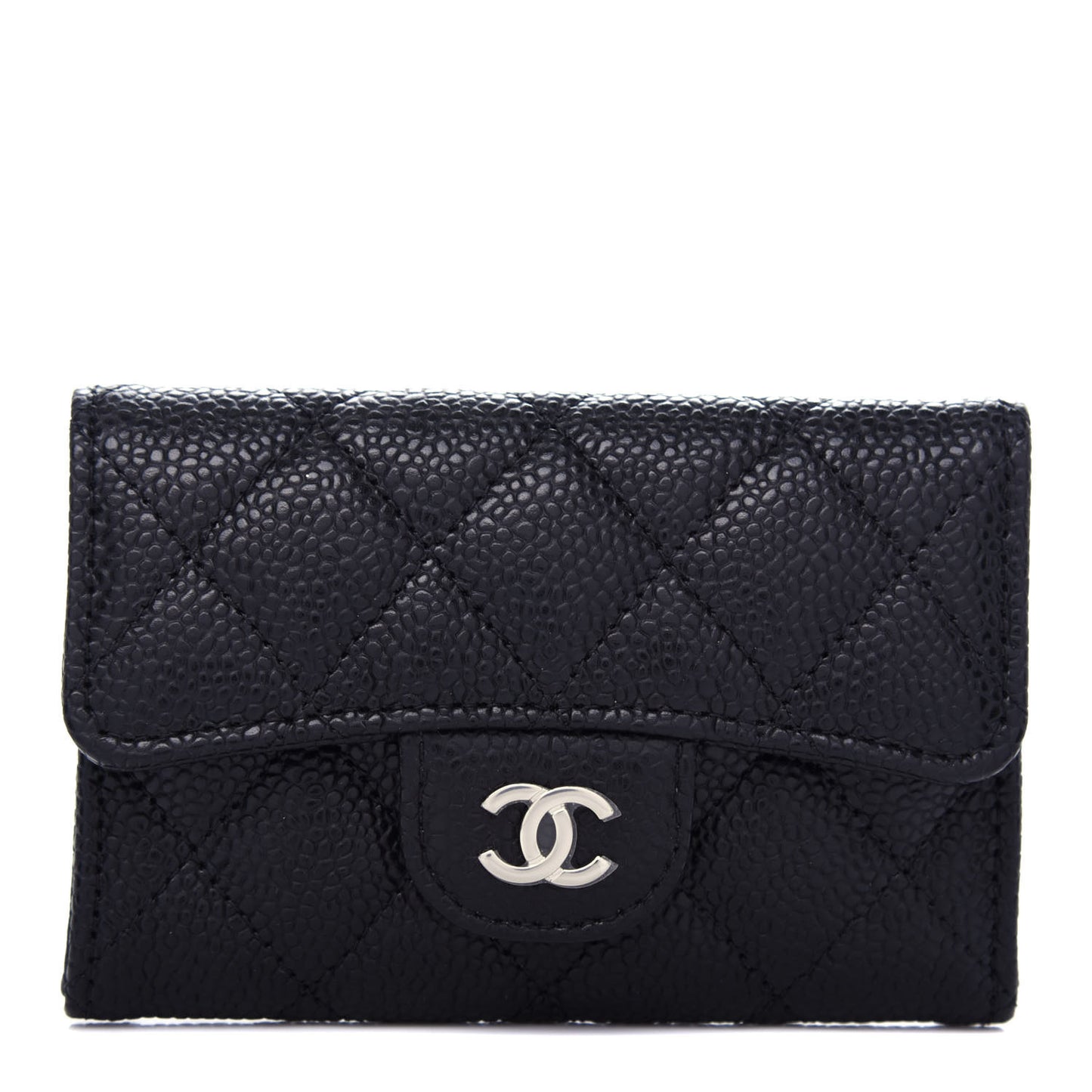 Caviar Quilted Flap Card Holder Wallet Black