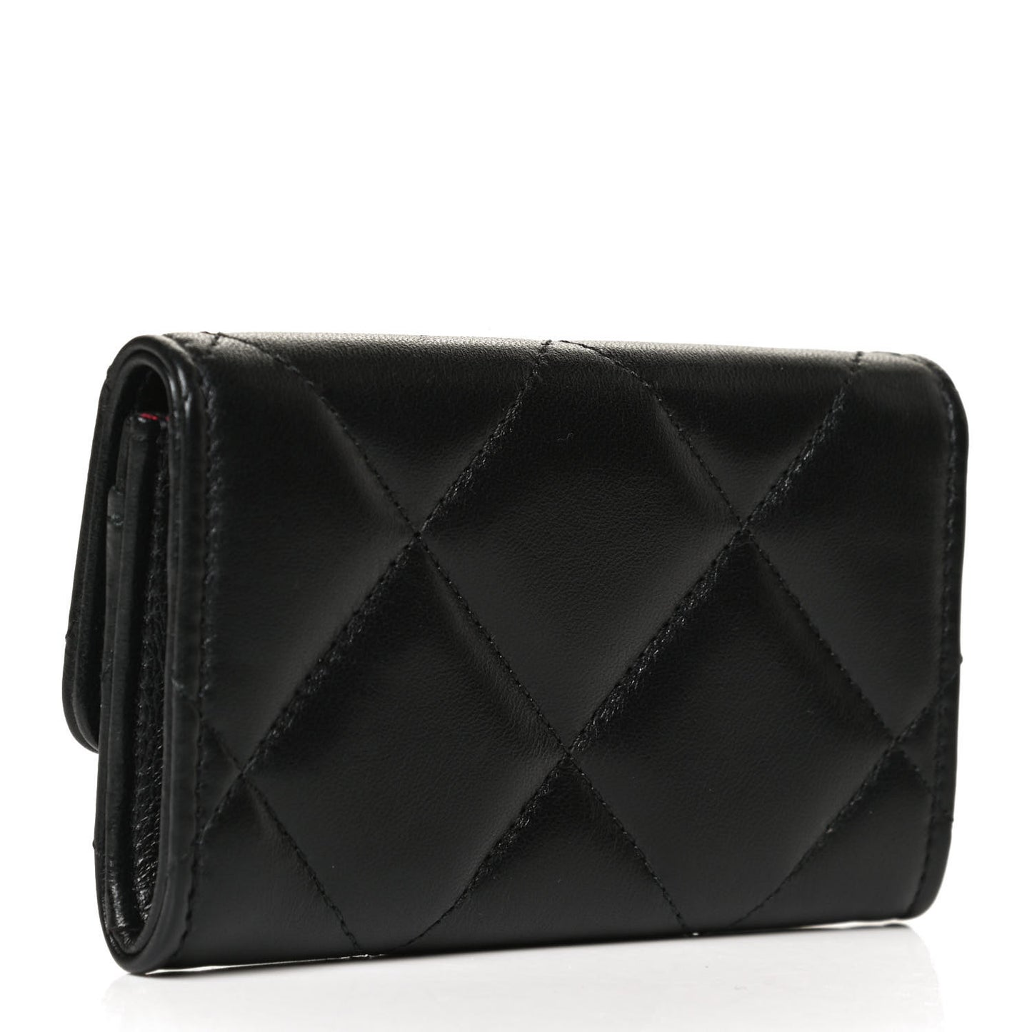 Lambskin Quilted Chanel 19 Flap Card Holder Black
