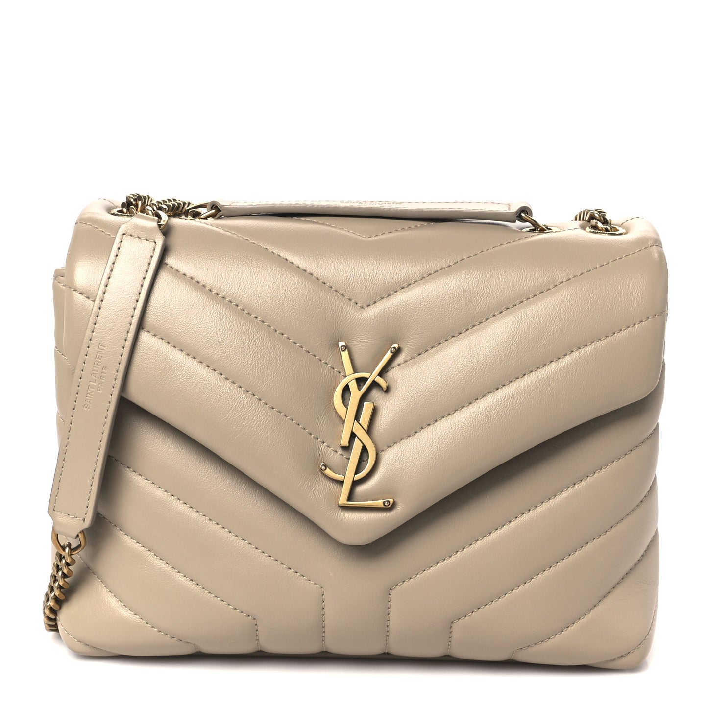 Calfskin Y Quilted Monogram Small Loulou Chain Satchel Dark Beige