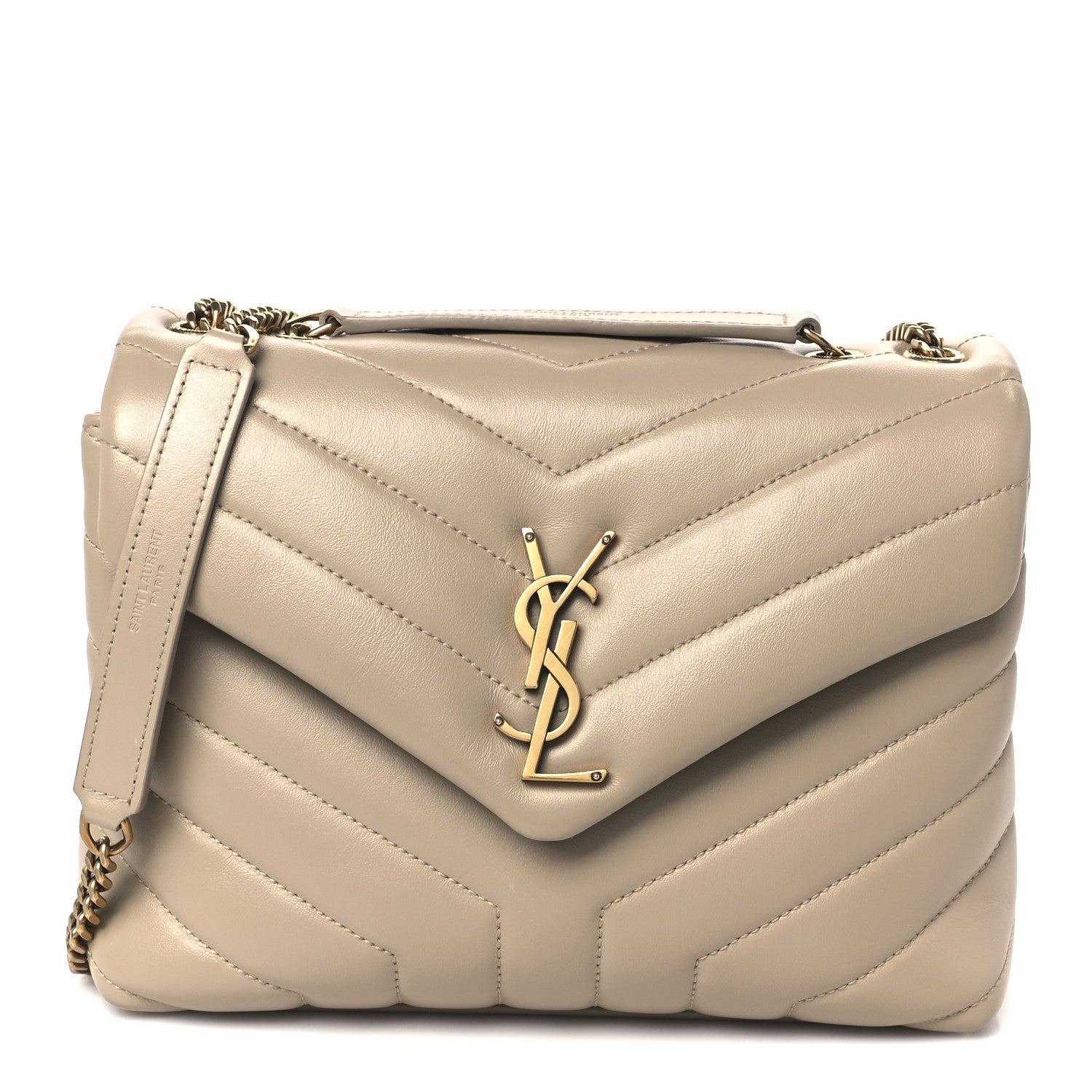 Saint Laurent Calfskin Y Quilted Monogram Small Loulou Chain Satchel Dark Beige 1 of 10