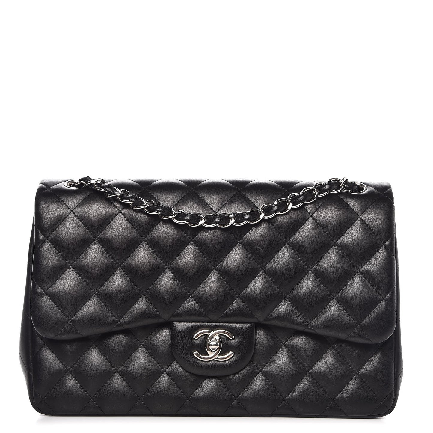 Lambskin Quilted Jumbo Double Flap Black