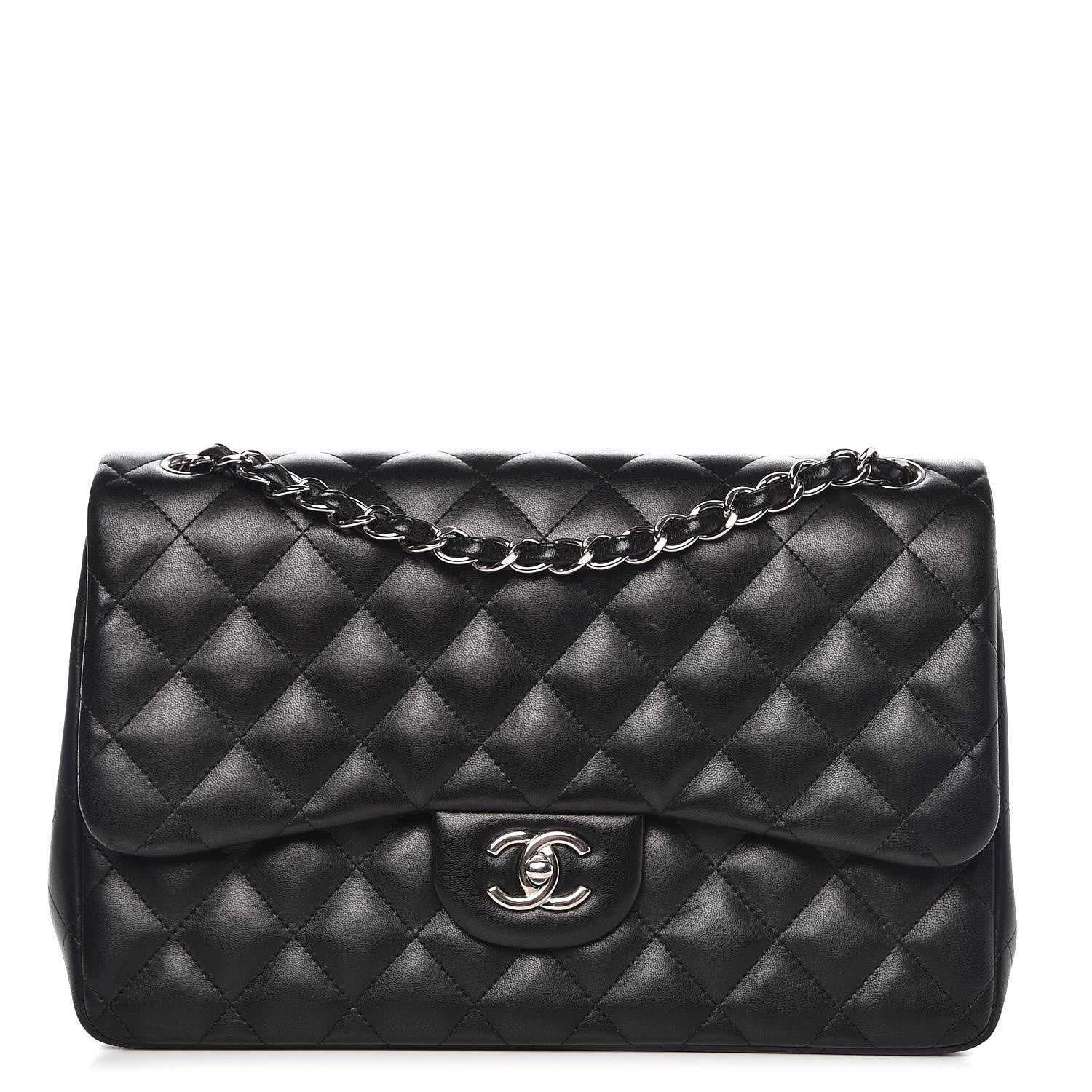 Chanel Lambskin Quilted Jumbo Double Flap Black 1 of 12