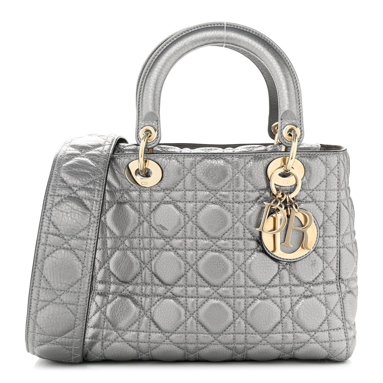 Christian Dior Metallic Grained Calfskin Cannage Medium Supple Lady Dior Silver 1 of 11